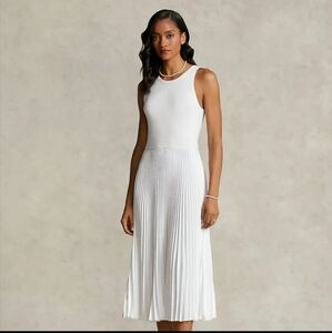 Ralph Lauren White Sleeveless Pleated Dress